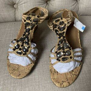 NWT Jaclyn Smith Women's Beaded Cork Wedge Sandals size 9